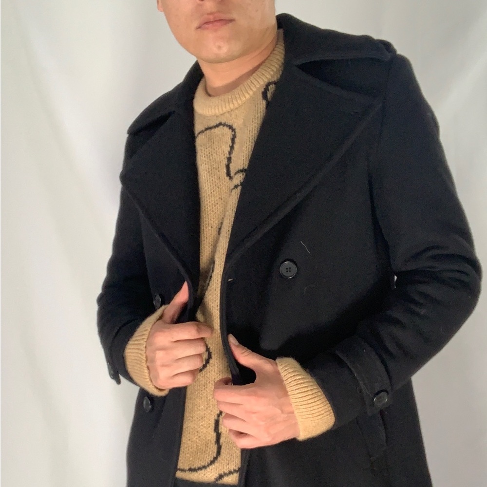 Long Wool black Coat (size small)